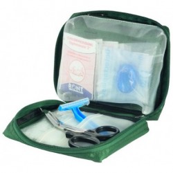 Pack Sauveteur en tissu imperméable vert avec accroche ceinture par sangles. 