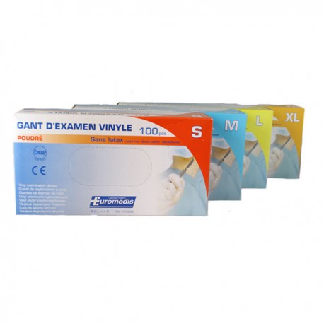 Gant d'examen vinyle poudre 100 pcs - Euromedis