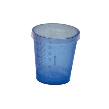 Gobelet gradue 30ml bleu avec couvercle x 100