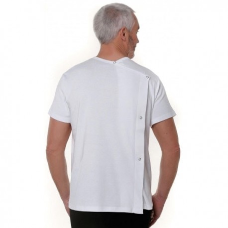 T-shirt mixte ML ouverture dos pression blanc T1
